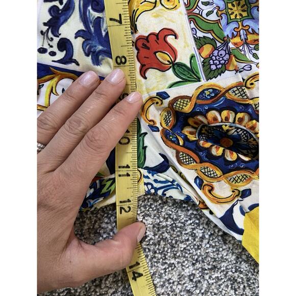 New Collection Italy Pants Majolica Print Wide Leg High Waisted Small Bright - Picture 4 of 7